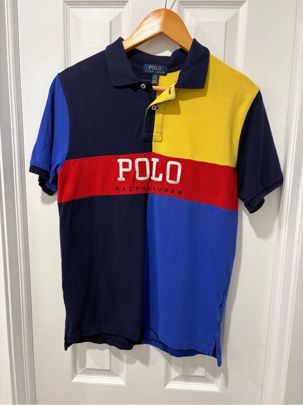 Polo by Ralph Lauren Colorblock Navy/Blue/Yellow Polo Shirt Youth large